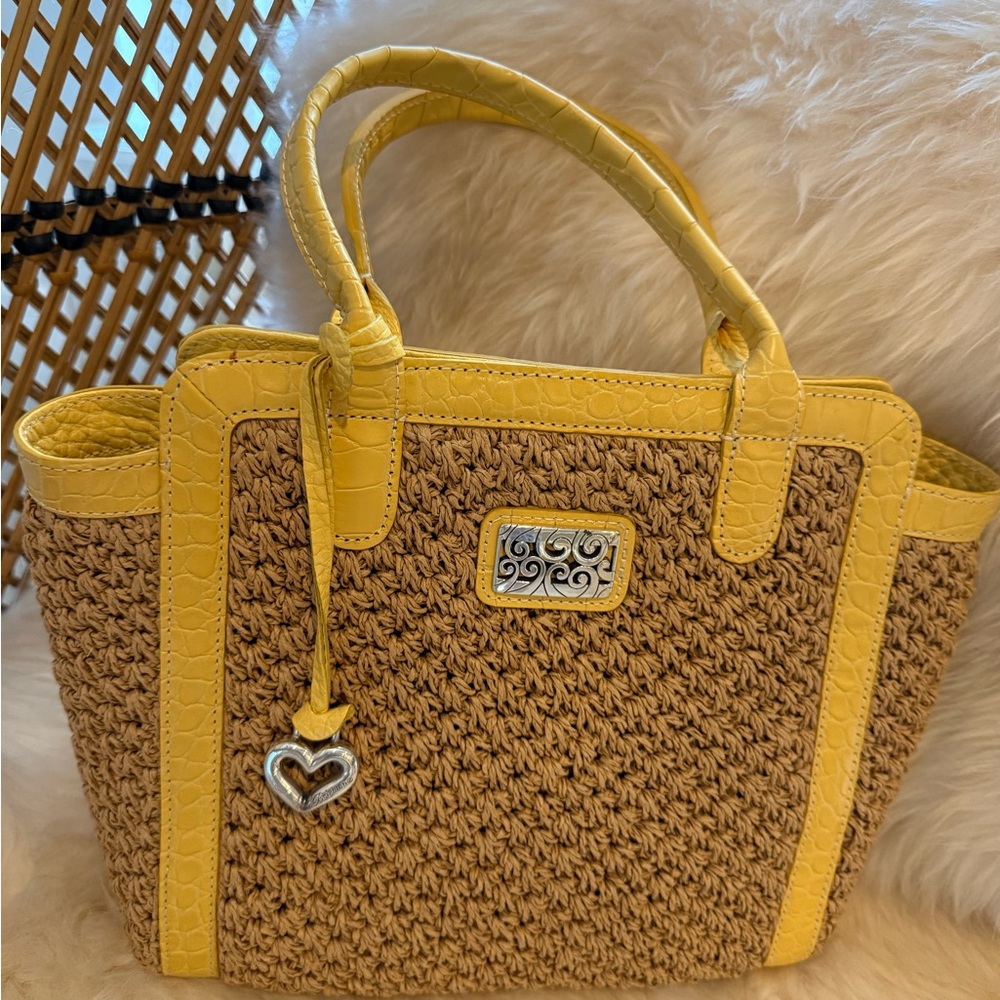 Brighton UrsulaStraw and Croc Embossed Leather Tote.